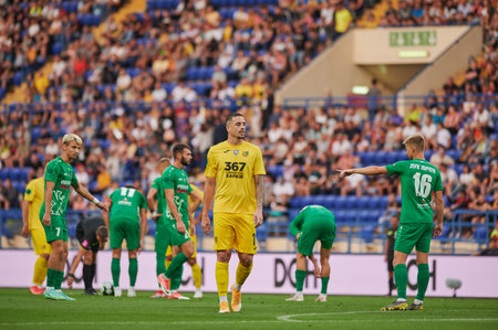 KHARKIV, UKRAINE - AUGUST 22, 2021: FC The football match Metallist vs Obolonのeditorial素材