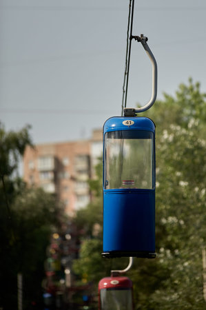 Ð¡able car. Ropeway retro technology and transportation theme.