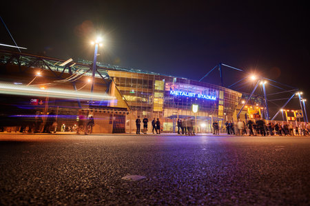 KHARKIV, UKRAINE - AUGUST 25, 2021: Metalist stadium. Tthe UEFA Champions League game against Monaco in Kharkivのeditorial素材