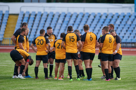 KHARKIV, UKRAINE - SEPTEMBER 4, 2021: The rugby match of Ukrainian Championship RC Olymp vs Polytechnicのeditorial素材