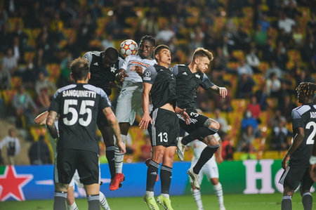 MOLDOVA, TIRASPOL - SEPTEMBER 15, 2021: The football match of UEFA Champions League FC Sheriff Tiraspol vs FC Shakhtar Donetskのeditorial素材