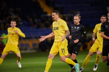 KHARKIV, UKRAINE - NOVEMBER 1, 2021: The football match of Ukrainian PFL FC Metal vs Alians