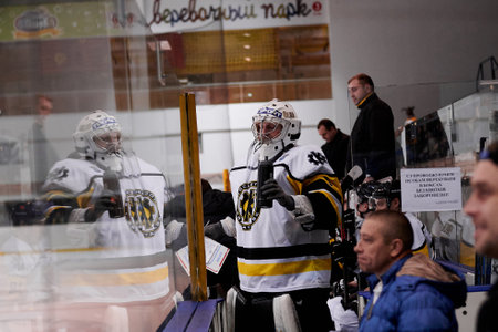 KHARKIV, UKRAINE - OCTOBER 31, 2021: The match of Ukrainian hockey league Rulav Oddr vs Kramatorsk.のeditorial素材