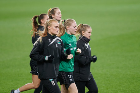 KHARKIV, UKRAINE - NOVEMBER 22, 2021: Pre match training WFC Breidablik before the match Women Champions League vs WFC Kharkivのeditorial素材
