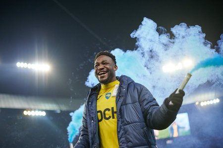 KHARKIV, UKRAINE - NOVEMBER 13, 2021: Brayan Riascos. The football match of Ukrainian PFL FC Metalist vs Prykarpattyaのeditorial素材