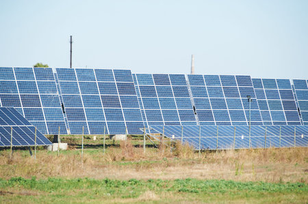 Alternative renewable sources for energy from natural. Solar cells in solar power station.