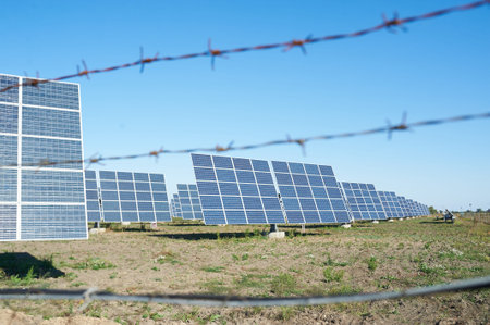 Alternative renewable sources for energy from natural. Solar cells in solar power station.