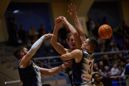 KHARKIV, UKRAINE - DECEMBER 1, 2021: The basketball match of Super League Pari Match, Sokoly vs Kyiv...
