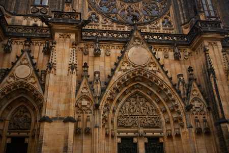 PRAGUE, CZECH REPUBLIC, 29 OCTOBER 2018: Saint Vitus Cathedral facade. Excellent example of Gothic architecture, the biggest and most important church in the countryのeditorial素材