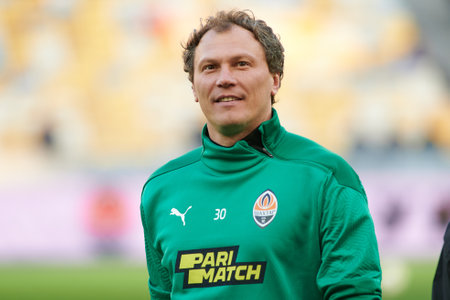 KYIV, UKRAINE - OCTOBER 15, 2021: goalkeeper Andriy Pyatov (30). The football match of UPL, FC Shakhtar Donetsk vs FC Zorya Luhanskのeditorial素材