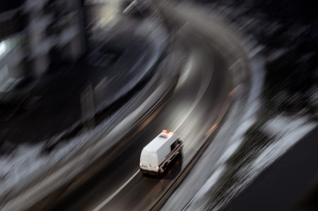 Blur Long exposure slow motion photo of city car at town.の写真素材