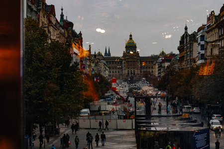 PRAGUE, CZECH REPUBLIC, 29 OCTOBER 2018: Narodni muzeum and wenceslas squareのeditorial素材