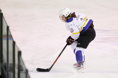 KHARKIV, UKRAINE - FEBRUARY 6, 2022: The match of Female hockey league UHL. Game between female...
