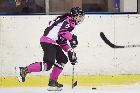 KHARKIV, UKRAINE - FEBRUARY 5, 2022: The match of Female hockey league UHL. Game between female...