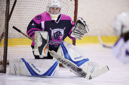 KHARKIV, UKRAINE - FEBRUARY 5, 2022: The match of Female hockey league UHL. Game between female...