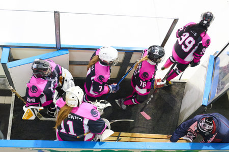 KHARKIV, UKRAINE - FEBRUARY 5, 2022: The match of Female hockey league UHL. Game between female...