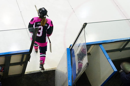 KHARKIV, UKRAINE - FEBRUARY 5, 2022: The match of Female hockey league UHL. Game between female...