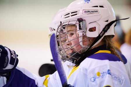 KHARKIV, UKRAINE - FEBRUARY 5, 2022: The match of Female hockey league UHL. Game between female...