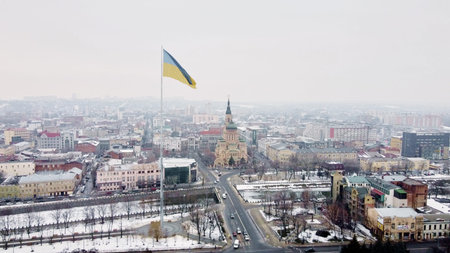 KHARKIV, UKRAINE - FEBRUARY 16, 2022: The peaceful city of Kharkov. The city near the border with Russia. War on Eastern Ukraine.のeditorial素材