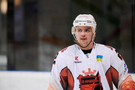 KHARKIV, UKRAINE - FEBRUARY 17, 2022: The hockey match of Ukrainian Hockey League HC Kharkiv Berserks - HC Kremenchukのeditorial素材