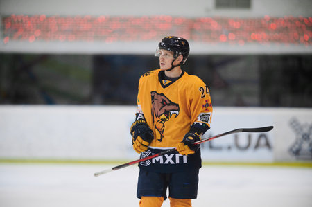 KHARKIV, UKRAINE - FEBRUARY 17, 2022: The hockey match of Ukrainian Hockey League HC Kharkiv Berserks - HC Kremenchukのeditorial素材