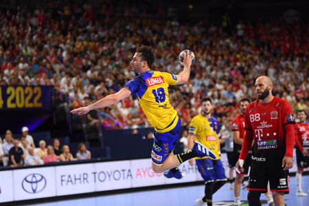 COLOGNE, GERMANY - JUNE 18, 2022: 18  Igor KaraÄiÄ. Semifinal Telekom Veszprem HC â Lomza Vive Kielce EHF FINAL4 Menのeditorial素材