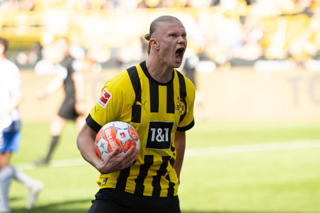 DORTMUND, GERMANY - MAY 14 2022: Erling Haaland. The match of Bundesliga Borussia Dortmund vs Herta...