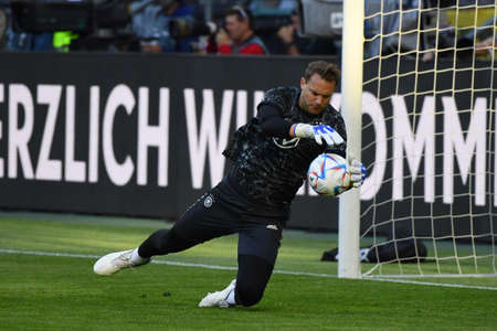 MOENCHENGLADBACH, GERMANY - JUNE 13, 2022: Manuel Neuer on the practice during the football match of UEFA Nations League 2023 between Germany vs Italyのeditorial素材
