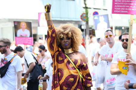 COLOGNE, GERMANY - 3 JULY 2022: Participant of Street Parade of the Christopher Street Day (CSD), Gay Pride. LGBTのeditorial素材