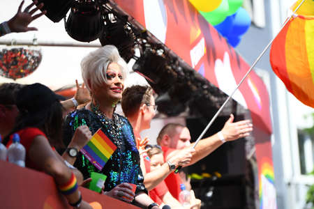 COLOGNE, GERMANY - 3 JULY 2022: Participant of Street Parade of the Christopher Street Day (CSD), Gay Pride. LGBTのeditorial素材