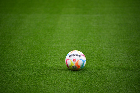 LEVERKUSEN, GERMANY - 06.11.22: Derbystar  ball of the season by Select. The match of Bundesliga FC Bayer 04 Leverkusen vs 1. FC Union at BayArenaのeditorial素材