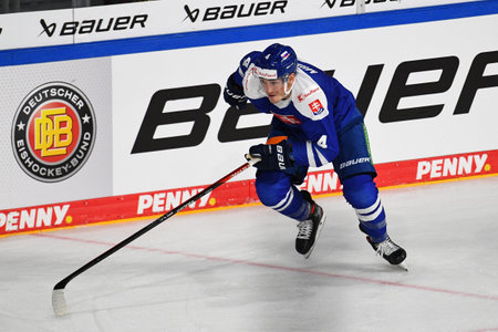 KREFELD, GERMANY - NOVEMBER 10, 2022: MUDRAK David Deutschland Cup 2022, The game Austria - Slovakia at Yayla-Arenaのeditorial素材