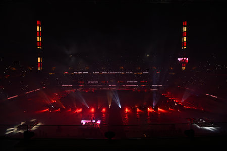 COLOGNE, GERMANY - DECEMBER 3, 2022:  Rhein-Energie Stadion. Winter Game. Hockey match DEL Koelner Haie - Adler Mannheimのeditorial素材