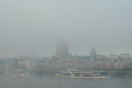 Cologne, Germany - December 16, 2022: Frozen and fog. In city.のeditorial素材