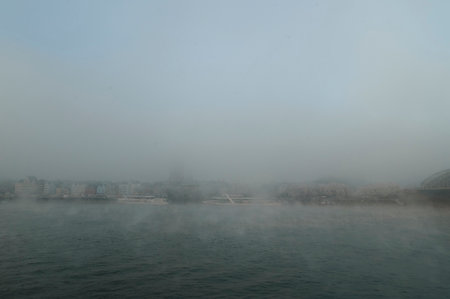 Cologne, Germany - December 16, 2022: Frozen and fog. In city.のeditorial素材