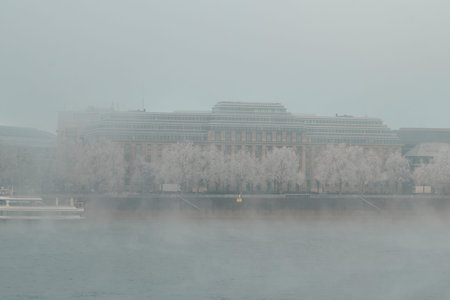 Cologne, Germany - December 16, 2022: Frozen and fog. In city.のeditorial素材