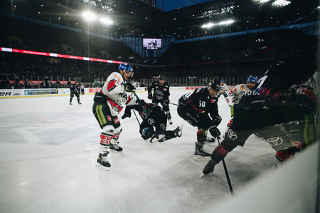 COLOGNE, GERMANY - JANUARY 08, 2023:  Hockey match DEL Koelner Haie - Augrsburger Panterのeditorial素材