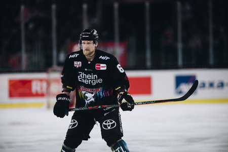 COLOGNE, GERMANY - JANUARY 08, 2023: STANISLAV DIETZ. Hockey match DEL Koelner Haie - Augrsburger Panterのeditorial素材