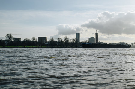 COLOGNE, GERMANY - JANUARY 17, 2023: High water after heavy rainfall and snow melting in Rheinland.のeditorial素材