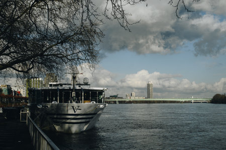 COLOGNE, GERMANY - JANUARY 17, 2023: High water after heavy rainfall and snow melting in Rheinland.のeditorial素材