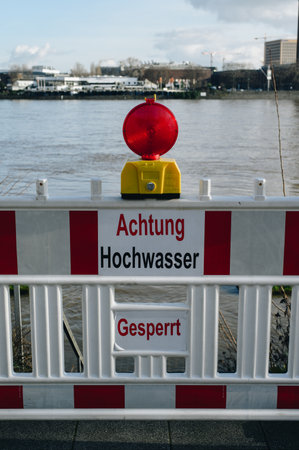 COLOGNE, GERMANY - JANUARY 17, 2023: High water after heavy rainfall and snow melting in Rheinland.のeditorial素材