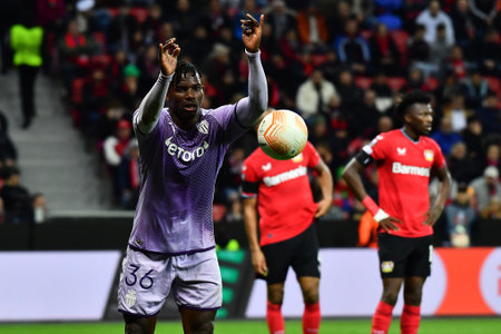 LEVERKUSEN, GERMANY - 16.02.23: Niklas Lomb. The match of match UEFA Europa League Bayer 04 Leverkusen vs AS Monaco FC at Bayarenaのeditorial素材