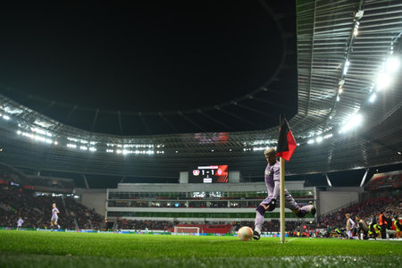 LEVERKUSEN, GERMANY - 16.02.23: The match of match UEFA Europa League Bayer 04 Leverkusen vs AS Monaco FC at Bayarenaのeditorial素材