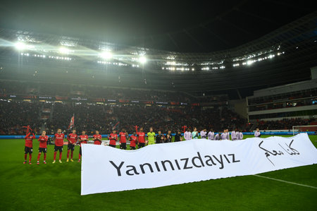 LEVERKUSEN, GERMANY - 16.02.23: The match of match UEFA Europa League Bayer 04 Leverkusen vs AS Monaco FC at Bayarenaのeditorial素材