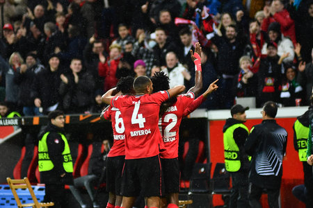 LEVERKUSEN, GERMANY - 09.03.23: The match of match UEFA Europa League Bayer 04 Leverkusen vs Ferencvaros Budapest at Bayarenaのeditorial素材