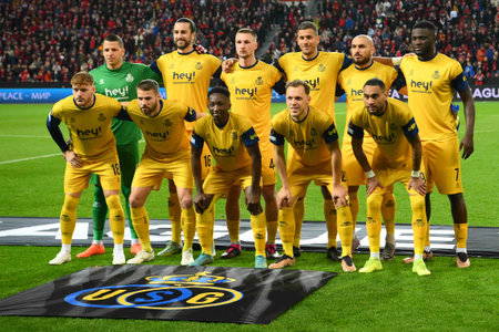 LEVERKUSEN, GERMANY - 13.04.23: Union, team photo. The match of match UEFA Europa League Bayer 04 Leverkusen vs Royale Union Saint-Gilloise at Bayarenaのeditorial素材