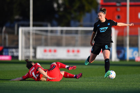 GERMANY, LEVERKUSEN - APRIL 21, 2023: Sylwia Matysik vs Katharina Naschenweng. The match of Women Bundesliga Bayer 04 Leverkusen - TSG 1899 Hoffenheimのeditorial素材
