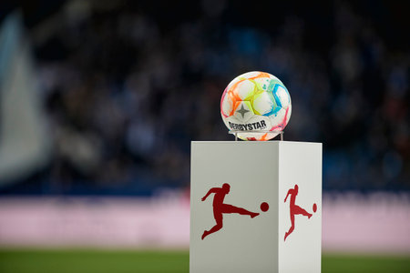 BOCHUM, GERMANY - APRIL 28, 2023: Ball Select. The football match of Bundesliga VfL Bochum 1848 vs Borussia Dortmund at Vonovia Ruhr Stadionのeditorial素材