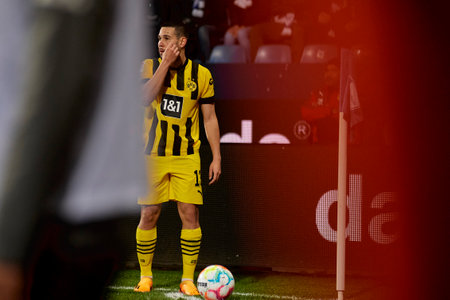 BOCHUM, GERMANY - APRIL 28, 2023: RaphaÃ«l Guerreiro. The football match of Bundesliga VfL Bochum 1848 vs Borussia Dortmund at Vonovia Ruhr Stadionのeditorial素材