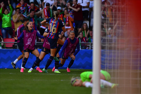 EINDHOVEN, NETHERLANDS - 3 June, 2023: The final football match of UEFA Women's Champions League FC Barcelona Femeni - VfL Wolfsburg Women at Philips Arenaのeditorial素材